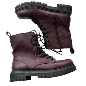 Falls Creek Maroon Burgundy Zipper Combat Boots, Womens Size 8.5, Grunge Emo